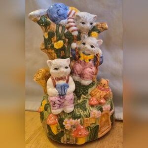 Colorful Vintage Cat And Mouse Music Box Plays Happy Days Are Here Again